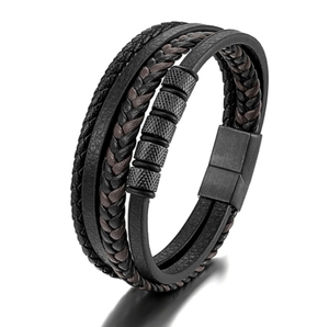 CUSTOM braided สร้อยข้อมือหนัง Simple สร้อยข้อมือหนังผู้ชายสีดำ - Product Image 4