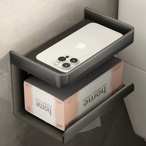 <b>Wall</b> <b>Mounted</b> Toilet Paper Holder <b>Corner</b> Black Rectangular Durable Bathroom <b>Shelf</b> Organizer For Toilet Paper Roll Storage - Product Image 1