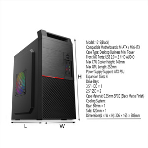 Torre Profesional para PC Empresariales, Chasis M-<span class=keywords><strong>ATX</strong></span> que Ahorra Espacio con Soporte para Fuente de Alimentación <span class=keywords><strong>ATX</strong></span>, Compatible con GPU de 252 mm y Enfriador de CPU de 145 mm - Product Image 2