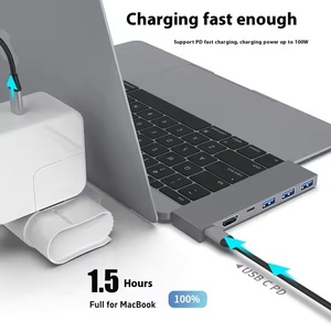 Estación de acoplamiento 6 en 1 para Macbook <span class=keywords><strong>Huawei</strong></span> Mate Pro Notebook Tipo-C HUB Ajuste de doble cabezal Aleación de aluminio USB 3,0 5gbps Stock - Product Image 4