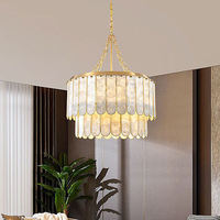 Lustre moderne rond en coquillages Capiz, réglable en hauteur, avec LED dorées, pour décoration de mariage, salon, restaurant