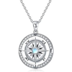 Pendentif boussole en argent sterling 925 rafraîchissant entouré de zircon, pendentif opale, symbole du soleil, collier de style voyage - Product Image 1