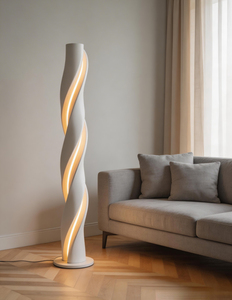 Lámpara de Pie Moderna de PETG con Diseño en Espiral, LED Blanco Frío, Control Táctil, Altura Ajustable, Pantalla Beige, Tamaño Grande para Decoración de Sala de Estar - Product Image 5