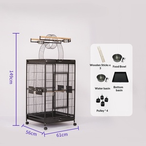 Jaula para loros de metal negro, directa de fábrica, casa para pájaros y palomas con ruedas - Product Image 4