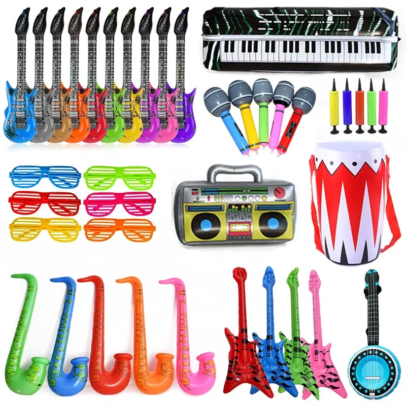 Pafu Hot Selling 90S Party Decoraties Rock En Roll Speelgoed Instrument Pvc Gitaar Microfoons Party Opblaasbare Rekwisieten