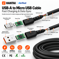 Kabel Micro USB Hitam Tahan Lama 2.4A Pengisian Cepat Fleksibel PVC Android untuk Kindle Fire Speaker Bluetooth PS4 Android