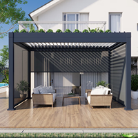 Pergola moderne intelligente en aluminium à lames orientables, toit motorisé réglable, stores enrouleurs coupe-vent, éclairage LED intégré, patios