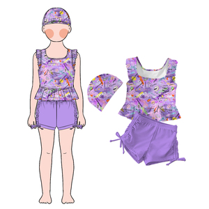 Little Glow Kid Vente en gros <span class=keywords><strong>de</strong></span> maillots <span class=keywords><strong>de</strong></span> <span class=keywords><strong>bain</strong></span> écologiques personnalisés pour filles, <span class=keywords><strong>2</strong></span> <span class=keywords><strong>pièces</strong></span>, à volants, sans manches, avec bonnet <span class=keywords><strong>de</strong></span> <span class=keywords><strong>bain</strong></span> pour enfants - Product Image 6