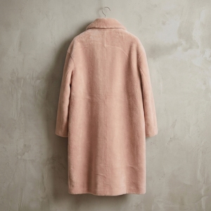 Cappotto Lungo in Lana da Donna Rosa Cipria, Morbido, con Risvolto a Revers, Chiusura a Bottone Nascosto Singolo, Tasca con Stampa a Contrasto, Vestibilità Ampia, Caldo per l'Inverno - Product Image 3