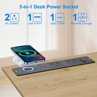 Nuevo Enchufe de Escritorio Universal 5 en 1 con 3 Tomas de Corriente, USB A+C Integrado, Carga Rápida Inalámbrica de 20W y 15W, Protección Contra Sobretensiones