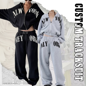 Dtp In Logo Tùy Chỉnh Thời Trang Dạo Phố Phun In Ấn Cắt Zip up Hoodie Jogger Đặt Thẳng Phụ Nữ Pháp Terry Mồ Hôi Phù Hợp Với Tracksuit - Product Image 1