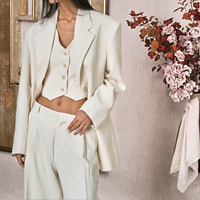 Ensemble tailleur décontracté deux pièces pour femme, brodé sur mesure, ODM/OEM, à porter au quotidien, avec blazer à manches longues et pantalon coupe droite en lin/coton