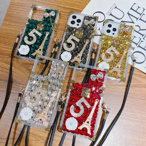 Fashion Square 3D Handmade Number 5 Crystal Bling Full Diamonds Colorful Shiny Rhinestone For Iphone 15 pro max 14 11 XR