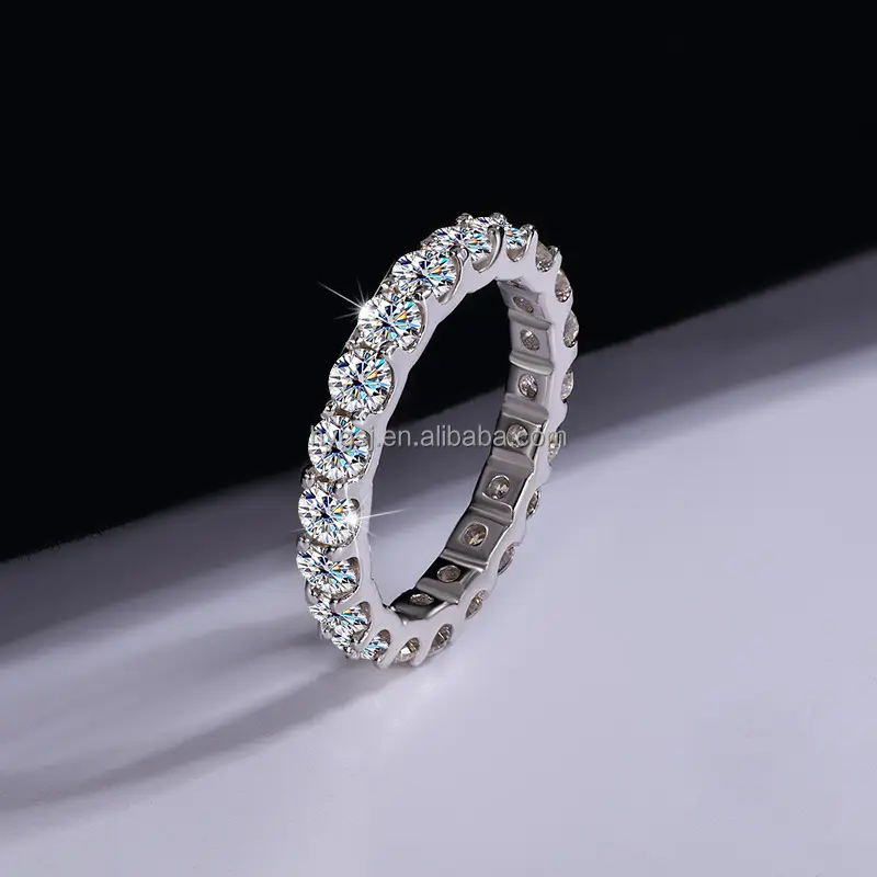 Anello per eternità in argento Sterling 925 2.2Ct rotondi D Vvs anelli di diamanti in Moissanite per festa di nozze di fidanzamento