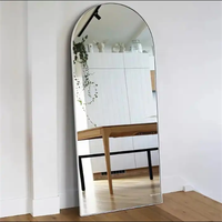 Grand miroir arqué sur pied avec cadre en aluminium Miroir complet pour le corps Miroir mural pour la salle de bain Cheval Miroir décoratif