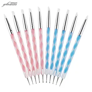 Wholesale Double Head Nail Art Dotting Silicone Pencil Painting Flower Acrylic Glass Carving Pen Brush Nail Art Making Pens
