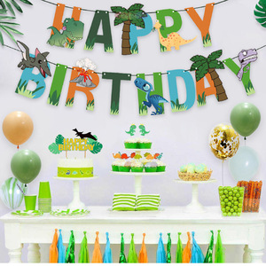 Conjunto de decoración de <span class=keywords><strong>cumpleaños</strong></span> con temática de dinosaurio de dibujos animados, decoración de <span class=keywords><strong>feliz</strong></span> <span class=keywords><strong>cumpleaños</strong></span>, tira de papel brillante para pastel, cartel de letras, globo - Product Image 5