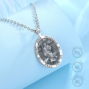 เครื่องประดับ Fine 925 เงินสเตอร์ลิง 18K Gold Platedเครื่องประดับรูปไข่Saint Archangel ST Judeสร้อยคอจี้สําหรับชายหรือหญิง - Product Image 5