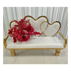 Factory Price Wedding Venue Chair Double Gold Wedding Stage Sofa For Sale Wholesale