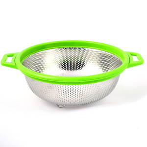 Stainless Steel Colander With Red Handle Fine <b>Mesh</b> For Vegetable Fruit Washing And Rice Rinsing Multifunction <b>Strainer</b> - Product Image 2