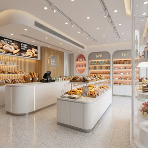 Présentoir de boulangerie sur mesure en gros, en bois de chêne, meuble rose chaud, étagère à pain, vitrine à gâteaux en verre, équipement de magasin - Product Image 1