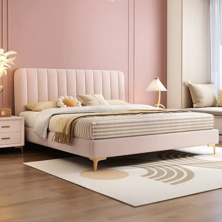 Cama nórdica ligera de tela de lujo, tapizada, estilo minimalista moderno, doble, 1,5 m, para dormitorio principal