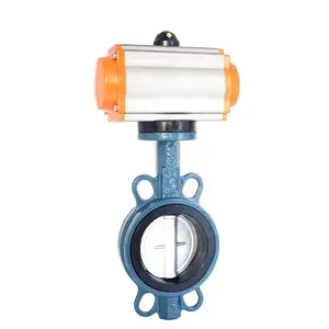 Hot selling DN150 6 inch PN16 PTFE Seat ss316 Stainless Steel disc pneumatic Wafer Type Butterfly Valve