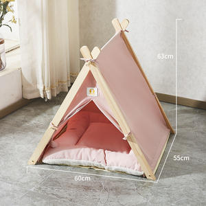 Cama para mascotas tipo tienda de campaña, para perros y gatos, para todas las estaciones, caseta cerrada de madera de pino, cálida para invierno - Product Image 1