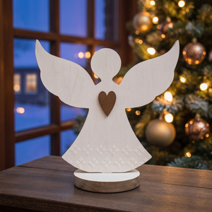 Figurine d'ange de Noël en bois, ornement de fête, découpe en forme de cœur, décoration de table, décoration de la maison - Product Image 5