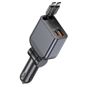 Cargador de Coche Retráctil Multi-Puerto de Fábrica con 2 Cables Tipo C, Adaptador de 60w para Teléfono, Carga Rápida, 4 en 1 - Product Image 1