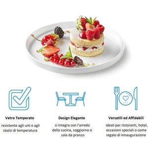 Set di 6 Piatti Piani in Vetro Opale Temperato Bianco, Diametro 21 cm con Bordo Alto 2 cm, Resistenti agli Urti - Product Image 5
