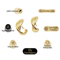 Boucles d'oreilles clips en laiton plaqué or de luxe, torsadées et épaisses, pour femme, invisibles et sans douleur, bijoux statement en forme de spirale anti-moustiques