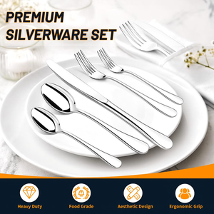 Juego de Cubiertos Modernos de Acero Inoxidable para Restaurante, Incluye Cucharas, Tenedores y Cuchillos Plateados a Bajo Precio para Fiestas y Hogar - Product Image 3