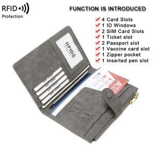 Porta Passaporto <span class=keywords><strong>in</strong></span> PU con Protezione RFID, Portafoglio da Viaggio con Multi Scomparti per Carte, Slot per SIM, <span class=keywords><strong>Tasca</strong></span> per Penna, <span class=keywords><strong>Tasca</strong></span> con Cerniera, Organizzatore per Documenti di Viaggio - Product Image 4