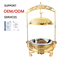 Plat à chafing rond en acier inoxydable doré avec support de suspension, chauffe-plats de buffet 6L 8L pour traiteur et événements