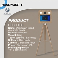Station de selfie tout-en-un en bois avec flash automatique et lumière d'appoint, imprimante DNP QW410, cabine photo portable pour événements
