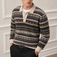 Pull Polo Homme Personnalisé OEM à Col Revers, Manches Longues, Motif Fair Isle Nordique, Chaud pour l'Hiver, Vente en Gros, Tricot d'Affaires
