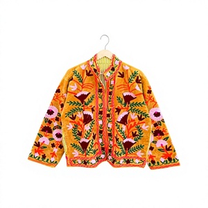 Veste en velours brodée à la main, motif floral, col châle, manteau de printemps pour femme, style Prairie Chic, manches longues - Product Image 1