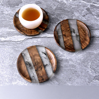 Sous-verre en noyer noir nordique avec résine époxy, tapis à thé en bois massif, support de tasse rond moderne et simple, anti-brûlure, diamètre 9,8 cm
