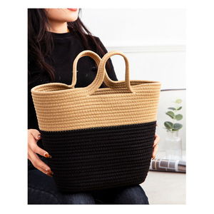 New summer style color-blocked <b>straw</b> woven <b>bag</b>, cotton rope, seaside vacation handmade woven tote <b>bag</b>, crossbody <b>bag</b>. - Product Image 2