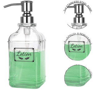 350 ml Transparent <b>Glass</b> Liquid Soap <b>Pump</b> Sprayer <b>Bottles</b> with Labels/ - Product Image 1