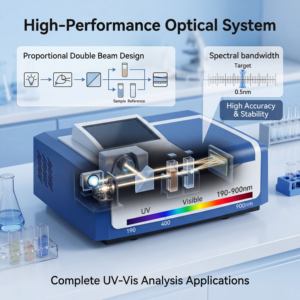 UV Vis-spectrofotometer met dubbele straal en touchscreen voor spectroscopische analyse en absorptiemeting in laboratoria - Product Image 3