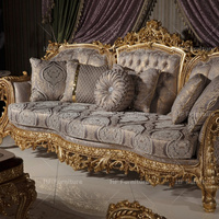 Ensemble de meubles de maison européens de luxe, chaises de canapé sculptées à la main de style turc dans un design traditionnel en bois pour le salon de luxe