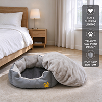 Lit rond confortable pour chat, lit pour animaux de compagnie doux et lavable avec motif de patte pour chats et petits chiens
