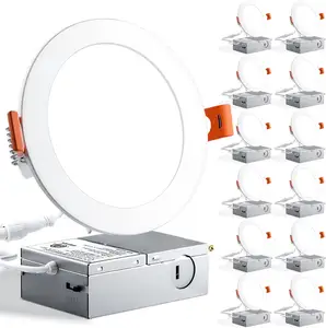 ETL 3CCT/5CCT Lot de 12 plafonnier LED encastré en aluminium ultra-mince rond moderne à intensité variable avec boîte de jonction