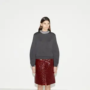 Suéter de lã de malha fina YT Grey para mulheres em malha de lantejoulas