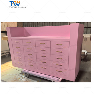 OEM/ODM Service Modern <strong>Pink</strong> and Gold Wood <strong>Beauty</strong> <strong>Salon</strong> Reception Desk for Commercial Use - Product Image 5