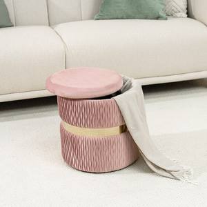 Taburete de <span class=keywords><strong>terciopelo</strong></span> personalizado Bailey, otomana suave <span class=keywords><strong>rosa</strong></span> con mechones, con almacenamiento, taburete redondo, <span class=keywords><strong>PUF</strong></span>, taburete otomano, silla, pie para dormitorio - Product Image 3
