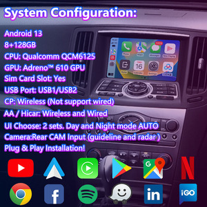 Lsailt 8 + 128GB แอนดรอยด์คาร์เพลย์วิดีโอมัลติมีเดียสำหรับ2007-2014นิสสันสกายไลน์370GT 370Z 350GT V36 - Product Image 6