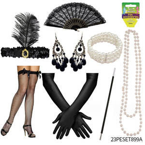 1920s Flapper Gatsby Party Bandeau Longs Gants Noirs Perle Collier Boucles D'oreilles Ensemble De <span class=keywords><strong>Bijoux</strong></span> <span class=keywords><strong>Porte</strong></span>-Cigarette Costume Accessoires - Product Image 3